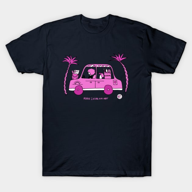 Pink holiday car T-Shirt by Mellowdays